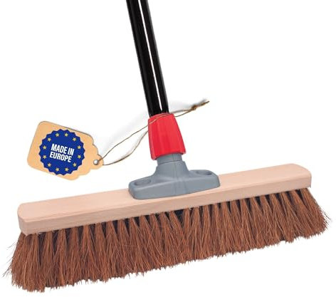 Novaliv Kokosbesen 40 cm mit Stiel Kokosborsten Besen Naturborsten mit stiel Ideal als Werkstattbesen Hallenbesen Industriebesen Hausbesen Kehrbesen Malerbesen Haarbesen Terassenbesen Besen weich
