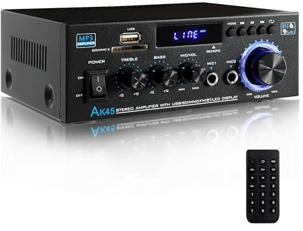 Amplificador de Audio HiFi para el hogar Receptor Bluetooth 5.0 Amplificador de Altavoces de Doble Canal 400Wx2 con Mando a Distancia y Mini Pantalla para Sistema estéreo de Audio de Cine en casa