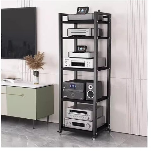 Hifi-ställ höga stereoställ och stativ på hjul medialagringsskåp ställ, svart modern underhållning stereokomponenter stativ, ljudvideo utrustningsställ (storlek: 5 nivåer-60 cm bred)