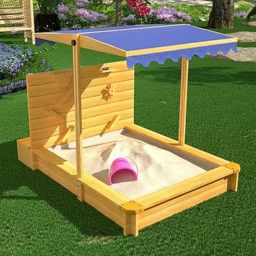 POLGDW Areneros Grandes de Madera con Techo, Tapa Ajustable, Embudo de Arena, Tablero de Dibujo, Caja de Arena Al Aire Libre de Juego con Dosel para Backyard Garden Beach