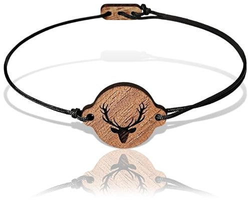 Skonida Armband mit Hirsch-Gravur anpassbar - Geweih-Armband aus Holz - Trachten-Schmuck für Jäger, Natur-& Outdoor-Fans & Wanderer in Geschenk-Box