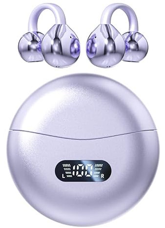 vashoy Bluetooth-Kopfhörer, Bluetooth 5.4-Sportkopfhörer, immersiver Bass, IPX5 wasserdicht, Digitale Anzeige-LED, offener Typ, geeignet für Sport/Fitness/Laufen (Lila)
