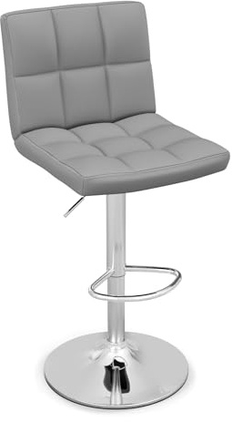 GIANTEX Set di 2/4 Sgabelli Girevoli Altezza Regolabile, Moderni Sgabelli da Bar in Ecopelle con Seduta Regolabile, Poggiapiedi, Base in Metallo, Sgabelli Girevoli Alti per Casa, Pub, Grigio (1)