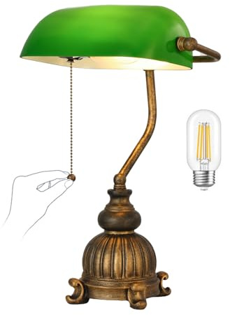 Newrays Green Glass Bankers Desk Lamp,LED Bulb Included