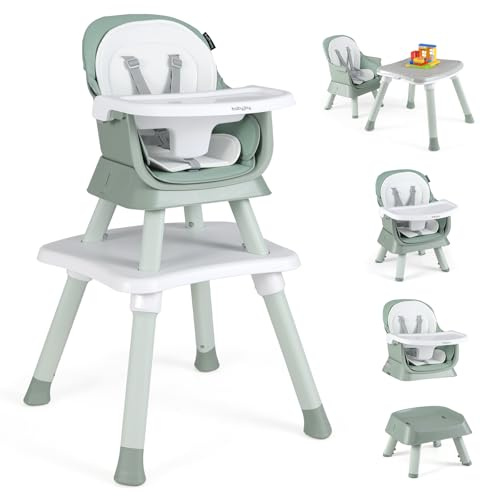 BABY JOY Baby High Chair, 8 in 1 Convertible Highchair for Babies & Toddlers | Booster Seat | Table and Chair Set | Building Block Table | Toddler Chair with Safety Harness, Removable Tray (Green)