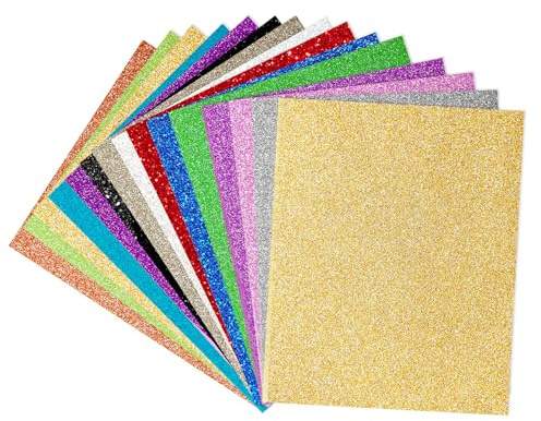 UCEC Glitter plotterfolie textil, 15 färger värmeöverföring vinyl 30,5 x 25 cm överföringsfolie plotter flexfolie för textilier överföringsfolie för gör-det-själv t-shirt, tyger, mössor