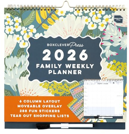 Boxclever Press Family Weekly Planner 2026. 2026 Calendar UK with 6 Columns. Family Calendar 2026 runs Now - Dec'26. Wall calendar 2026 with Lists, Pocket & Stickers.