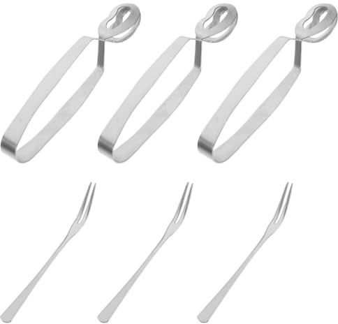 SOLUSTRE Juego de 3 Pinzas para Caracoles y 3 Tenedores para Caracoles Horneados Acero Inoxidable Resistente Utensilios de Cocina Prácticos para Mariscos y Uso Restaurante Kit de 6