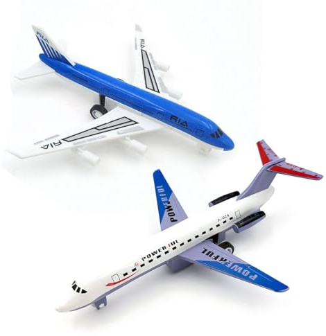 VorPrillynt Bianco e Blu Aereo Giocattolo, 2 Pezzi Modellino Aereo, Giocattoli Educativi con Funzione di Ritiro, Miniatura Deco Aeroplano Giocattolo Bambini Ragazzo Natale Compleanno Regalo