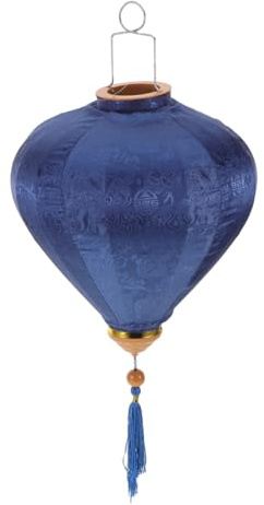 Bazeitflow Linterna China Vintage Azul De Seda 24.40In con DiseñO GeoméTrico De Diamante para DecoracióN De Bodas AsiáTicas Farolillos Colgantes De añO Nuevo Lunar Y Festival De Primavera