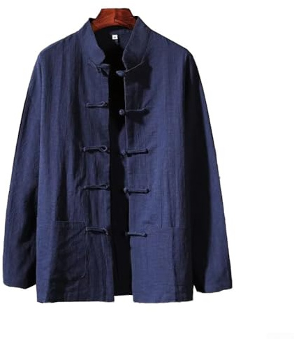 Veste traditionnelle chinoise pour homme, chemise d'arts martiaux de Kung Fu avec col mandarin, manteau d'entraînement du Tai Chi en couleur unie, haut à manches longues, mélange de coton décontracté