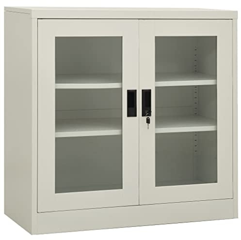 Augerlite Armoire de bureau gris clair 90 x 40 x 90 cm en acier avec 2 étagères verrouillable avec portes en verre pour bureau, entrepôt, ménage, armoire de rangement, armoire multi-usages, rangement