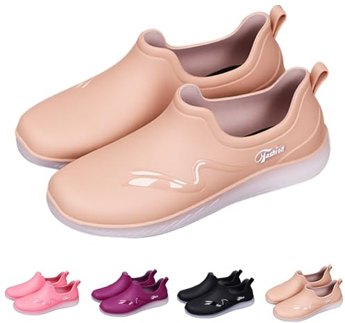 Generiska gummistövlar för kvinnor, korta bruna snörkängor för kvinnor, ventilerande, trädgårdskängor, halkfria gummiskor, lätta regnstövletter, basic regnstövlar, unisex bomullsstövlar