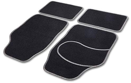 Cartrend 10600 - Tappetini per auto, universali, in tessuto, 4 pezzi, con filato grigio lucido