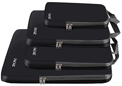 BAGAIL 4 Set/6 Set/8 Set Compression Packing Cubes Travel Accessories Expandable Packing Organizers (Cloth Pattern, 4-Black)