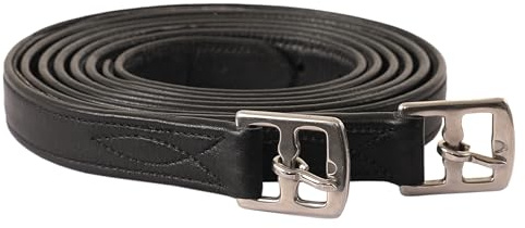 Exion Estribo de Cuero de Triple Cubierta Suave Cosido de fantasía Premium | Negro, Marrón Habana | Tamaños estándar - 54 Pulgadas / 58 Pulgadas / 62 Pulgadas| Acero Inoxidable