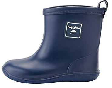 Weishuo Bottes de Pluie Enfant PVC Chaussure Imperméable pour Bebe Fille Garçon 1-8 ans, Taille du Fabricant 14, 22 EU, Bleu foncé