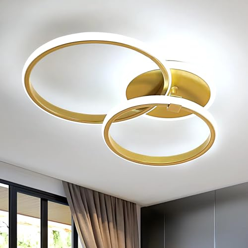 42W LED-taklampa, guld 3 flammig LED-taklampa, 52CM modern rund ringdesign aluminium taklampor Vardagsrumslampa Sovrumslampa Ljuskrona Barnrumslampa Kök Hall Taklampa