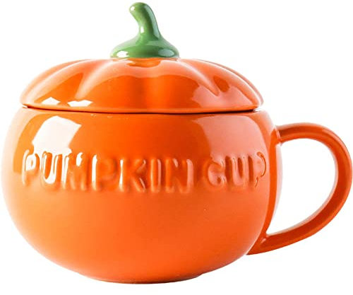 Eplze YBK Tech Tasse à café en céramique, motif citrouille, tasse à soupe, tasse à café, grande tasse à thé, lait avec couvercle, 27.5oz (Tasse)