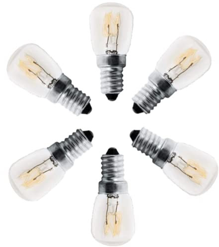 Royalux Confezione da 6 lampadine dimmerabili T25 40 W E12, luce bianca calda, ricambio fino a 300 gradi C per forno lava, lampada a cera e frigorifero (E14 ST26)