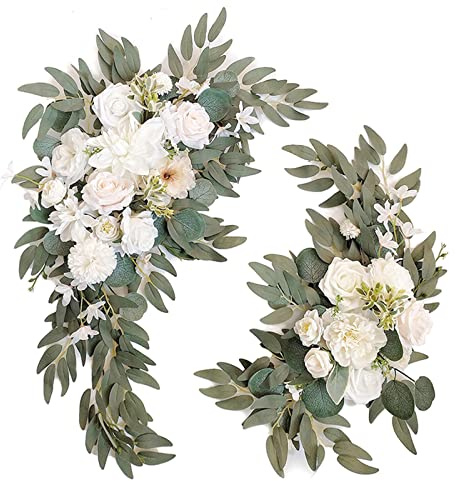 BMQDSM Kit de Flores Artificiales de Arco de Boda (Paquete de 2) para decoración de Boda, Ceremonia y decoración de Fondo de recepción (Blanco)