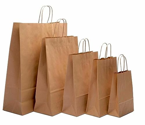 HOT BARGAINS Brown Paper Bags with Handles, Small 19 x 8 x 25 cm, Pack of 100