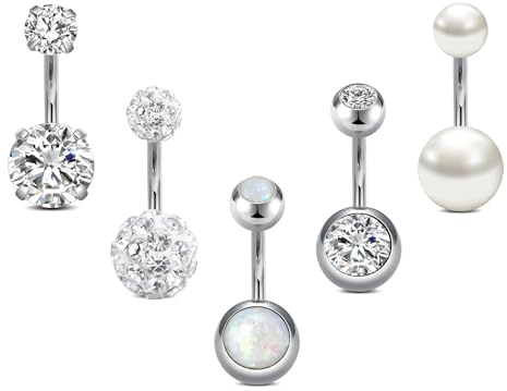 incaton 14G Belly Button Bars 8mm Silver Stainless Steel Belly Button Piercings Belly Jewellery Set