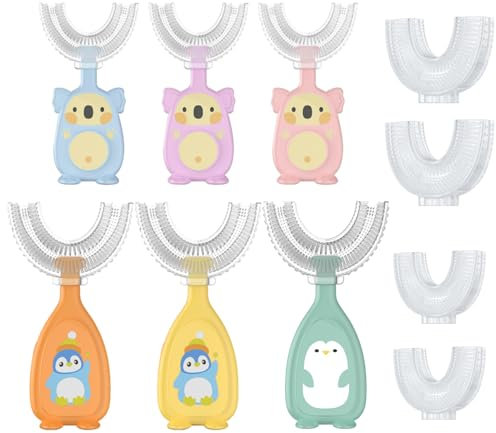 JSTHHTT Kinder Zahnbürste, 6 Stück – Zahnbürste Baby ab 2 Jahre, U-Form Kinderzahnbürste & Babyzahnbürste für gründliche Reinigung, Cartoon Design 2-6 Jahre Alt