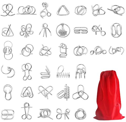 FENGQ Mini Knobelspiele Metall, 36 Stück Denksportaufgaben Metallpuzzle, 3D Brainteaser Puzzles Geduldspiele Set, Metal Puzzle Denkspiele Spielzeug Mini Geschenk für Erwachsene und Kinder