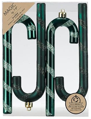 Inge-glas Christbaumschmuck Zuckerstangen 14cm Kunststoff 4er Set - bruchsicher & mit Glitzer - Christbaumkugeln für Weihnachtsbaum - Weihnachtsbaumkugeln & Weihnachtsbaumschmuck - Noble Green