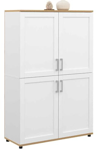 IDMarket - Buffet Haut H. 125 cm VITO 4 Portes Blanc et Bois