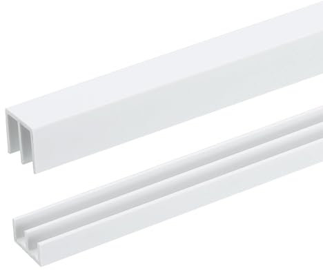 sourcing map 1Set White Plastic Sliding Door Track, Sliding Glass Window Track for 1/8 Thick Panels, for Closet Glass Cabinets Door Track (3Ft Long)