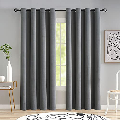 Tende termiche con occhielli, 2 pannelli, completamente oscuranti, con texture morbida, tendaggi per finestre per soggiorno, grigio scuro, 100 x 102 L, efficienti dal punto di vista energetico e