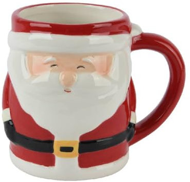 VARZI Tazza Natalizia in Ceramica con Manico Rosso e Decorazione Babbo Natale, Perfetta per Colazioni e Regali di Natale 350ml 1956