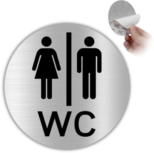 LEIASA | Señal Adhesiva WC Mujer & Hombre - Grosor 0.8 mm - Diámetro Ø 100 mm - Aluminio Señalización De Baños - Señal Aseos - Signo Baño - (WC Hombre Mujer)