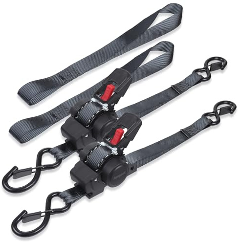 Ayaport Retractable Ratchet Straps 1in X 12ft(2PK)-1500lb Break Strength, Heavy Duty Ratchet Straps Self Retractable Tie Downs with Soft Loops for Motorcycle, Dirt Bike, Cargo, Truck Accessories