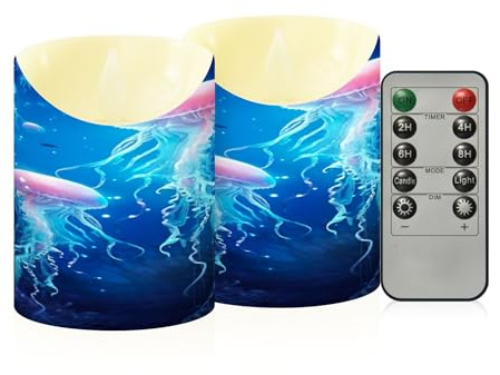 Sevdomey Candele senza fiamma a forma di medusa con telecomando, candele realistiche a fiamma, timer 24 ore, funzionamento a batteria, candele a LED per decorazioni domestiche