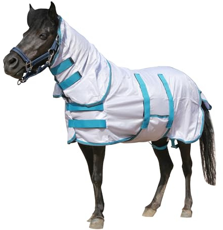 Gallopoff - Manta antimoscas para mini caballo, pequeño pony, con tapa para cuello y banda vientral, extraíble, protección UV, malla ligera y transpirable, para burro, miniatura, potro destetado