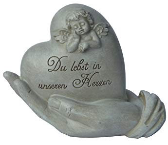KLP Herz in Hand Grabschmuck Spruch Engel Grabstein Gedenkstein Grabdeko Deko Figur