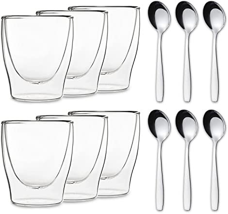 DUOS 6X 200ml + 6x Juego de vasos de iniciación de cucharas de café de acero inoxidable - Vasos térmicos de doble pared