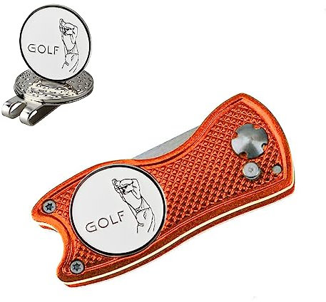 Crestgolf Golf Divot Tool Mit Pop-up-Taste und Magnetischer Kugelmarkierung Pitch Mark Leichtes Tragbares und Faltbares Mini-Tool(orange)