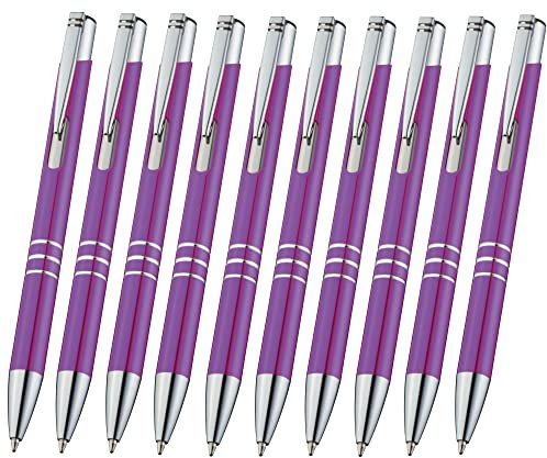10 Stück hochwertige Metallkugelschreiber Lila Violett Kugelschreiber Metall Lila Druckkugelschreiber Großraummine Tinte Blau Kulischreiber