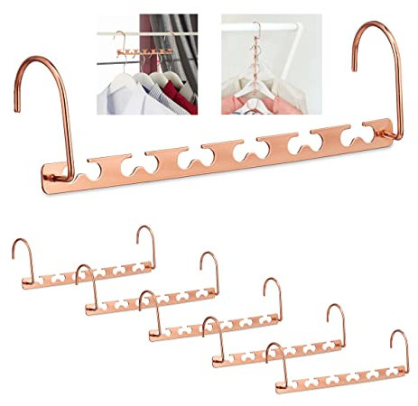 Relaxdays Raumsparbügel 6er Set, für 12 Bügel, waagerecht & senkrecht, platzsparende Kleiderbügel, 26 cm, Metall, Kupfer