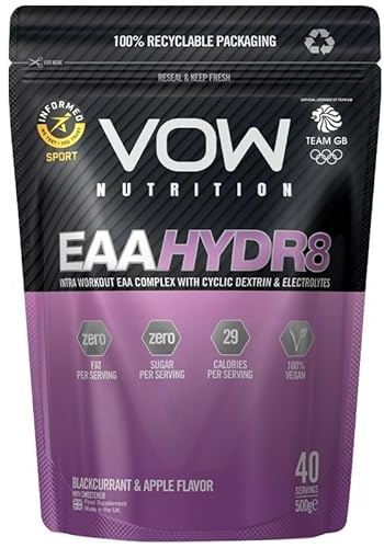 Vow EAA Hydr8 - Essential Amino Acids, BCAAs, Electrolytes, Hydration Energy Intra Workout Drink Informed Sports (Blackcurrant and Apple)