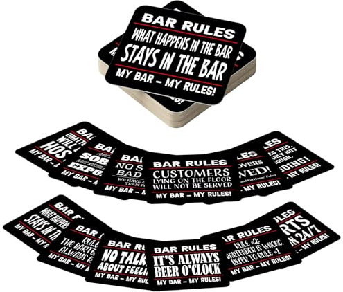 Beer Mats Pack of 24 - Absorbent Recyclable Cardboard Drink Mat Coasters 95mm x 95mm x 1mm Square - Accessories for Home Bars Pubs - Bar Rules