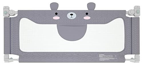 VA-Cerulean Griglia per lettino, regolabile in altezza, griglia per il sollevamento verticale, protezione da cadute per bambini e neonati, grigio (180 cm, piccolo orso)