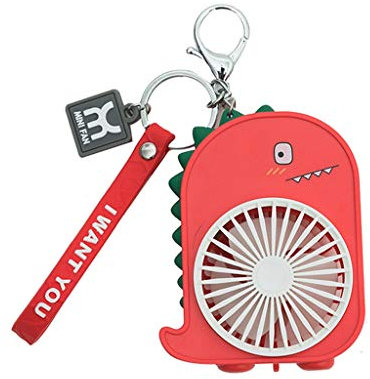 DHF Handheld Fan,USB Fan,hand Fan,Cartoon Dinosaur Small Handheld Electric Fan Portable Rechargeable USB Student Manual Mini Small Fan Female/Green, Red (Color : Red)