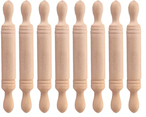 STOBOK Wooden Mini Rolling Pin: 8pcs Wooden Rolling Sticks Mini House Accessories Toys for Children in The Kitchen Play Imaginative Play DIY Charm