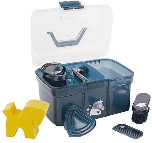 WALDHAUSEN Putzköfferchen, nachtblau, Kinder, 7-teilig, Herzchenstriegel, Pferdchenschwamm, Kardätsche