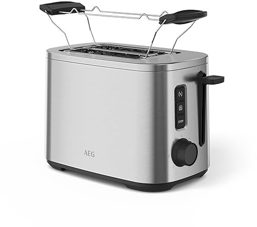 AEG Toaster Deli 5, 7 Toasteinstellungen, Countdown-Timer, Stopp-, Auftau-, Aufwärmknopf, Automatische Zentrierung, Cool-Touch-Gehäuse, Breite Schlitze, Krümelschublade, Edelstahl, T5-1-4ST